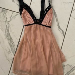 Rose Colored Flowy Tank Top with Lace Detail. Silk